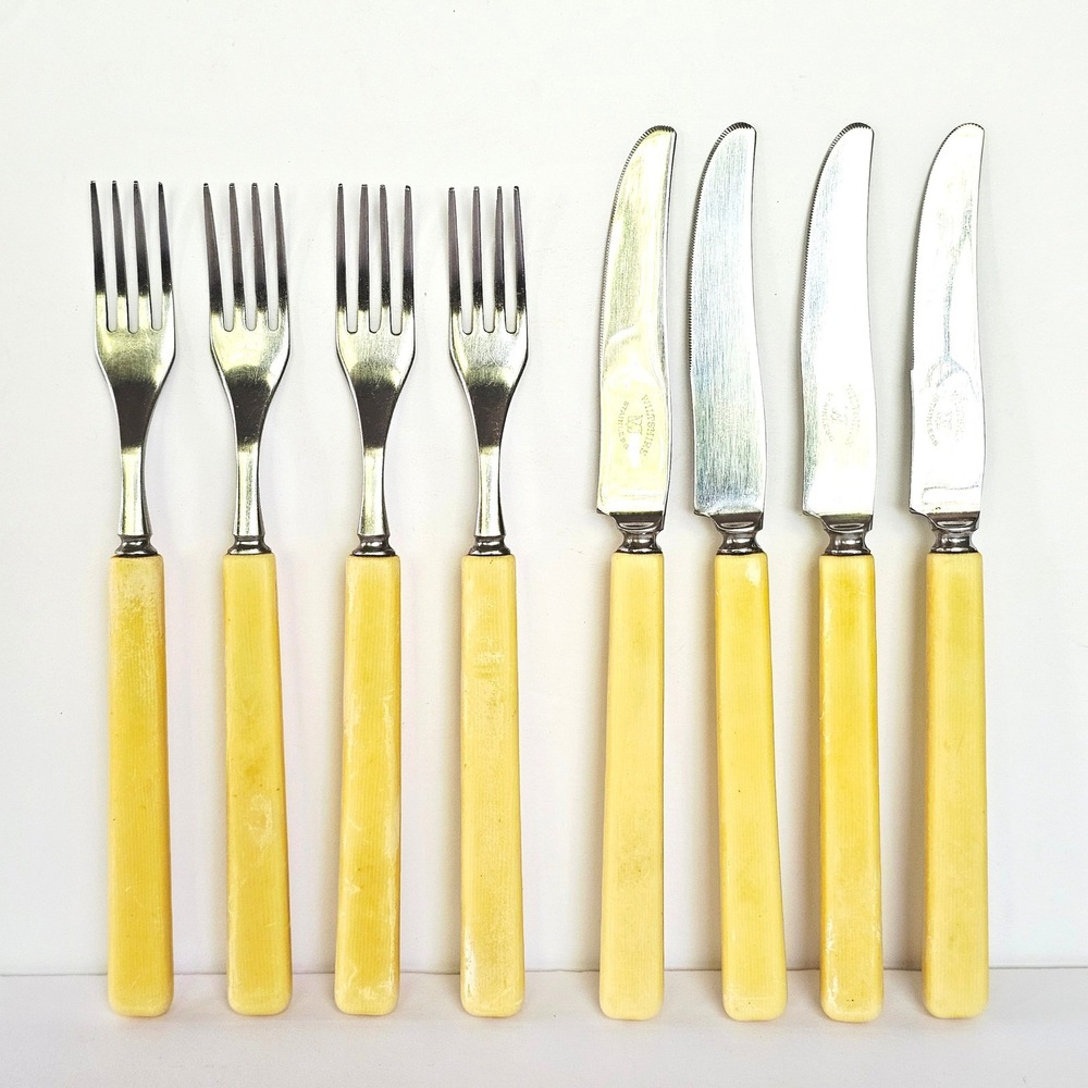 MCM Wiltshire Cutlery Set 8pc Cutlery Australian Cream Bakelite‎ Stainless Steel